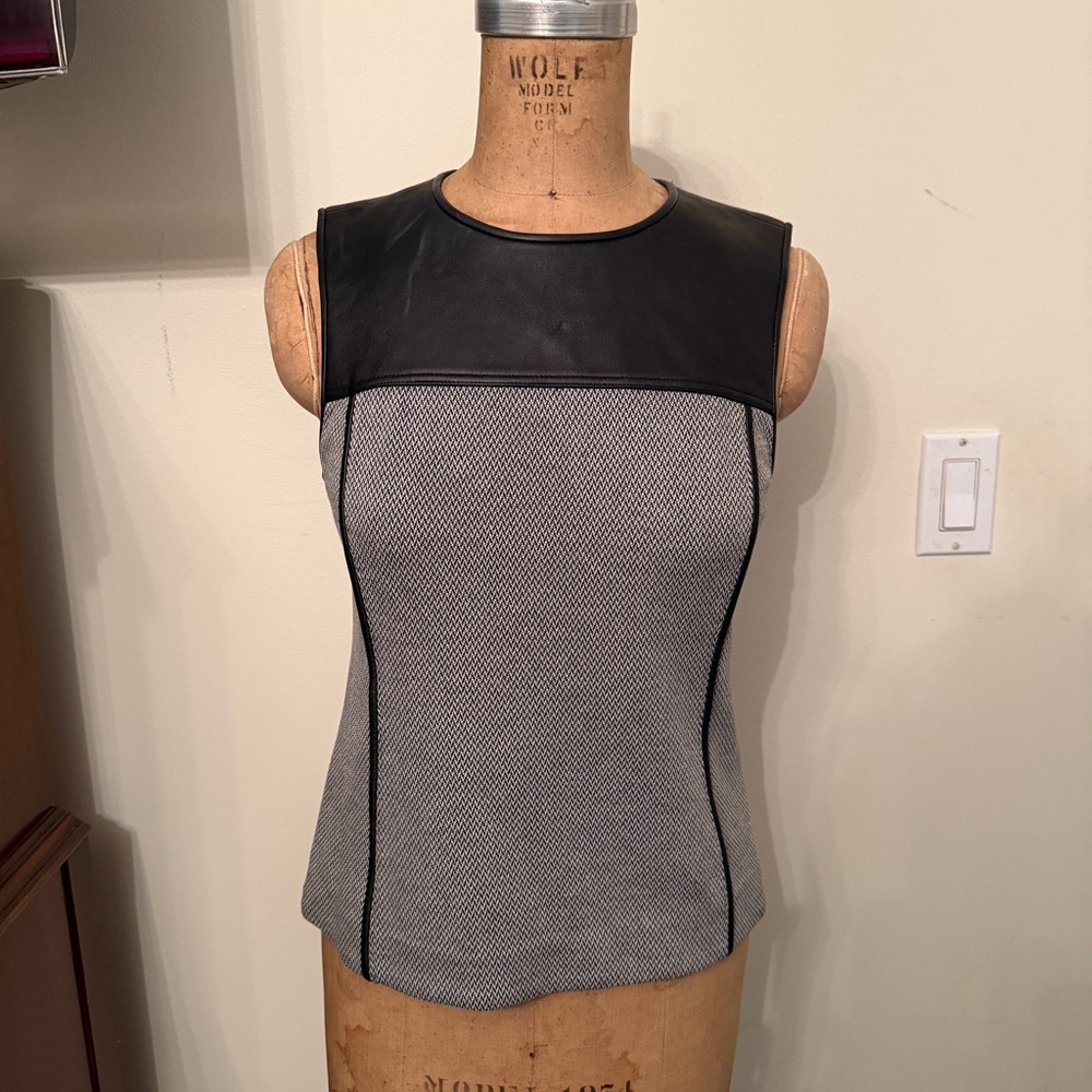 Theory Lamb Leather Nellie Elmore Knit Sleeveless Top